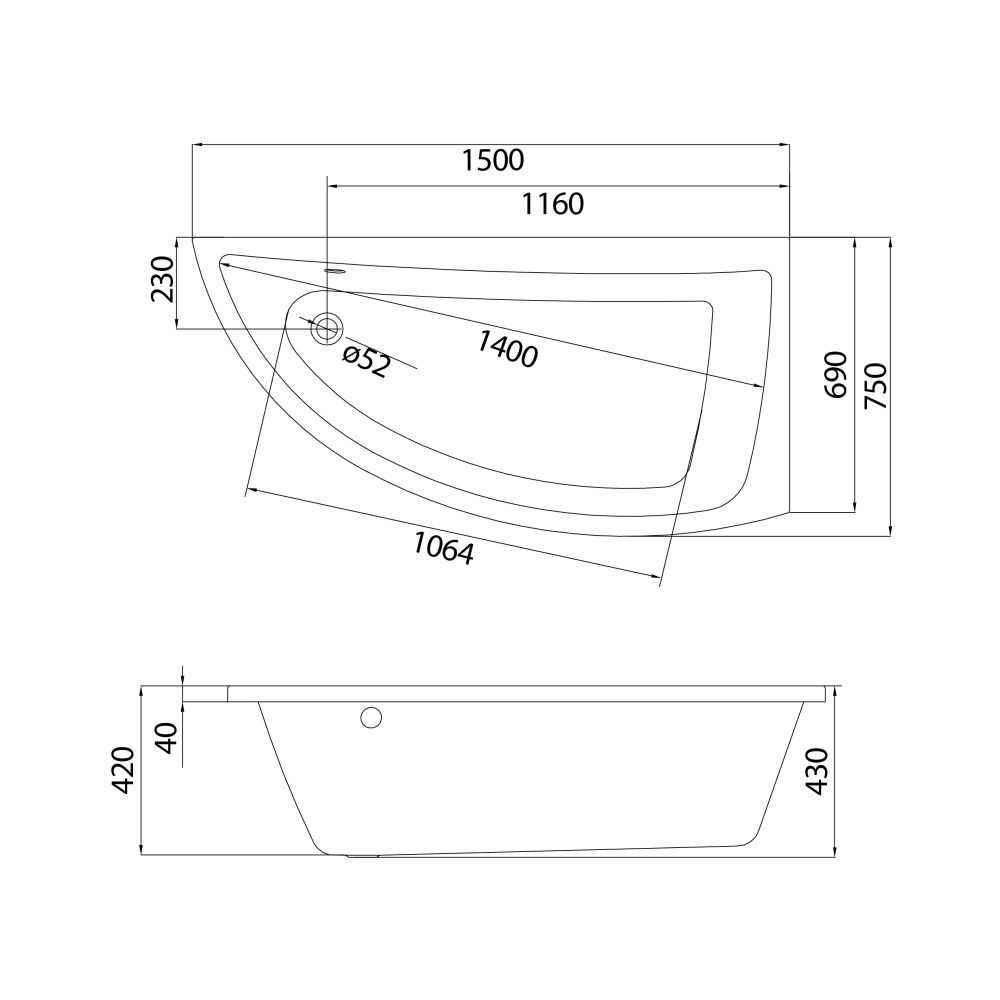 Ванна Cersanit NANO 150x75 правая Ванна Cersanit NANO 150x75 правая