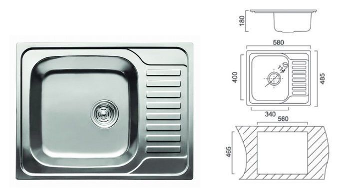 7201 Мойка CRISTAL прямоугольная с полкой, врезная 580x485x180 SATIN 7201 Мойка CRISTAL прямоугольная с полкой, врезная 580x485x180 SATIN