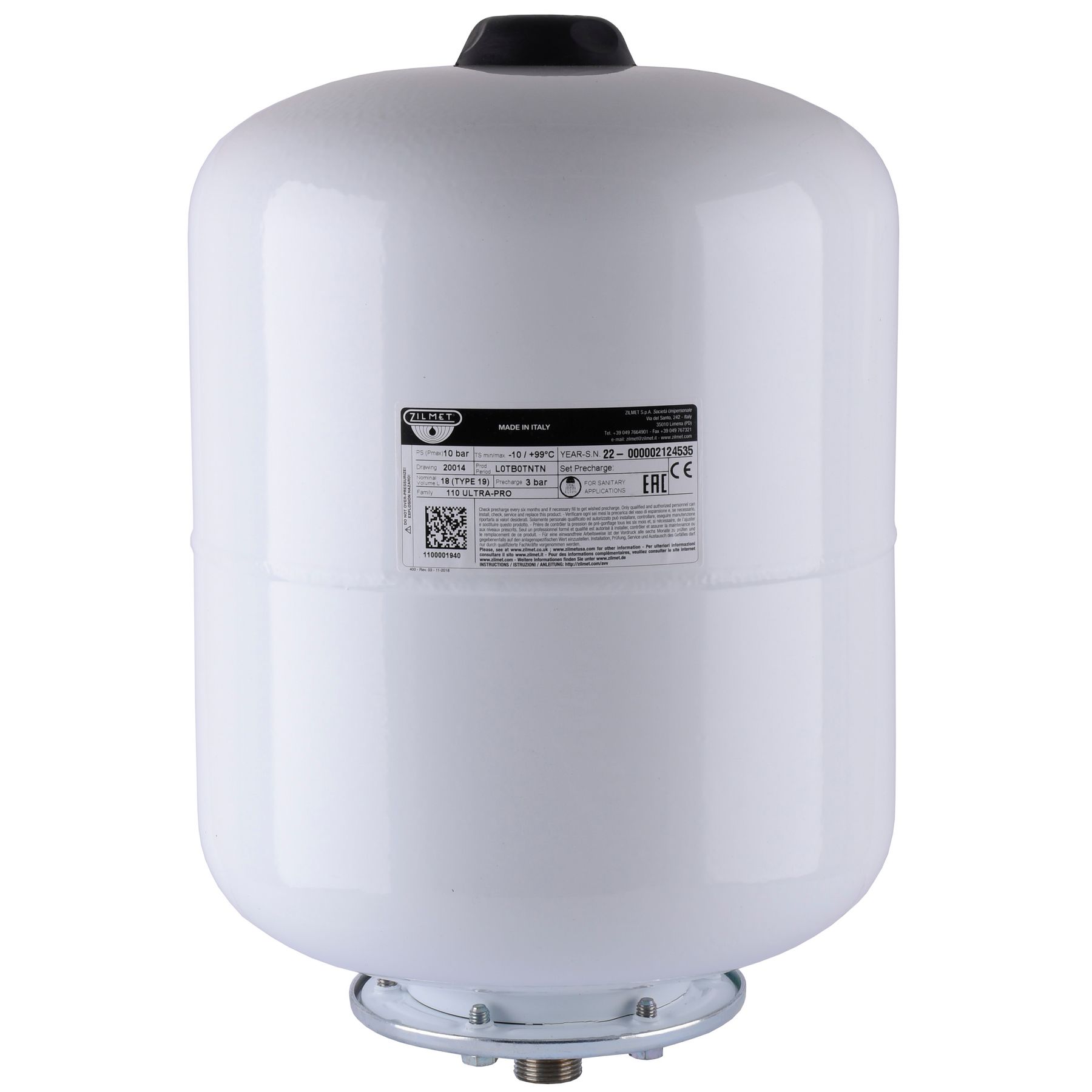 Гідроакумулятор зі змінною мембраною 19л ZILMET ULTRA-PRO 10bar, білий ( 1100001940 ) Гідроакумулятор зі змінною мембраною 19л ZILMET ULTRA-PRO 10bar, білий ( 1100001940 )