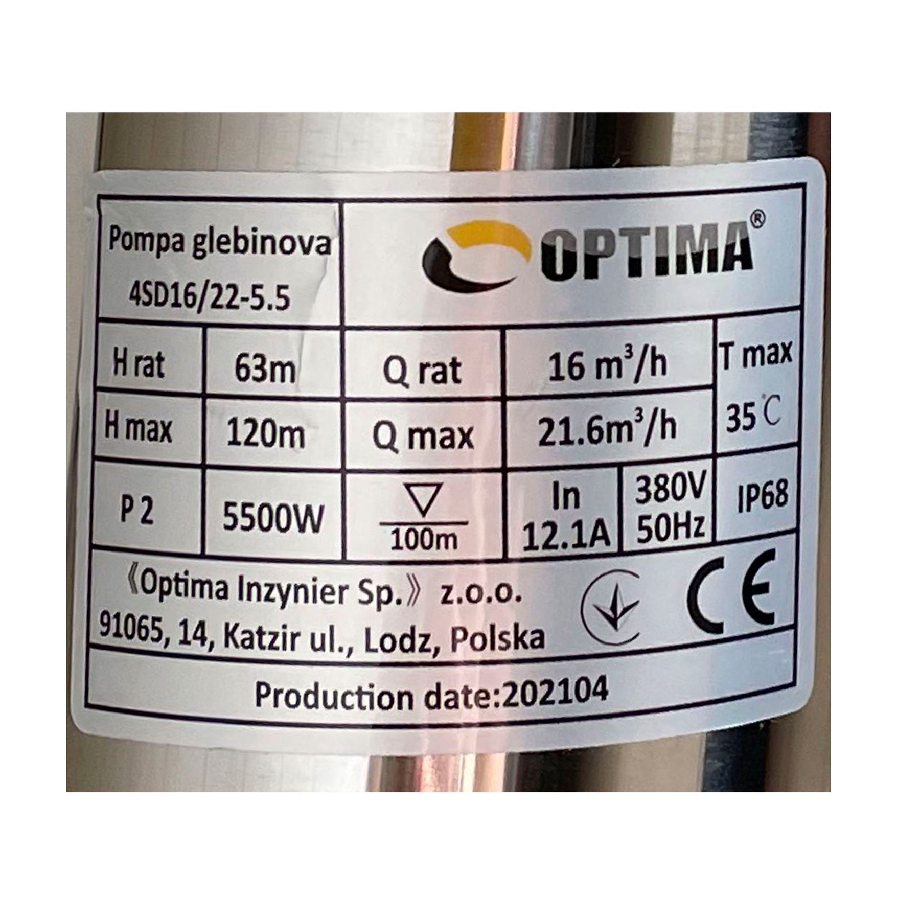 Насос свердловинний з підв, стійк, до піску OPTIMA 4SD16/22 5,5 кВт 120м 3-фазний Насос свердловинний з підв, стійк, до піску OPTIMA 4SD16/22 5,5 кВт 120м 3-фазний