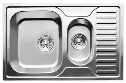 7301 Мойка CRISTAL прямоугольная двойная с полкой, врезная 780x500x180 SATIN